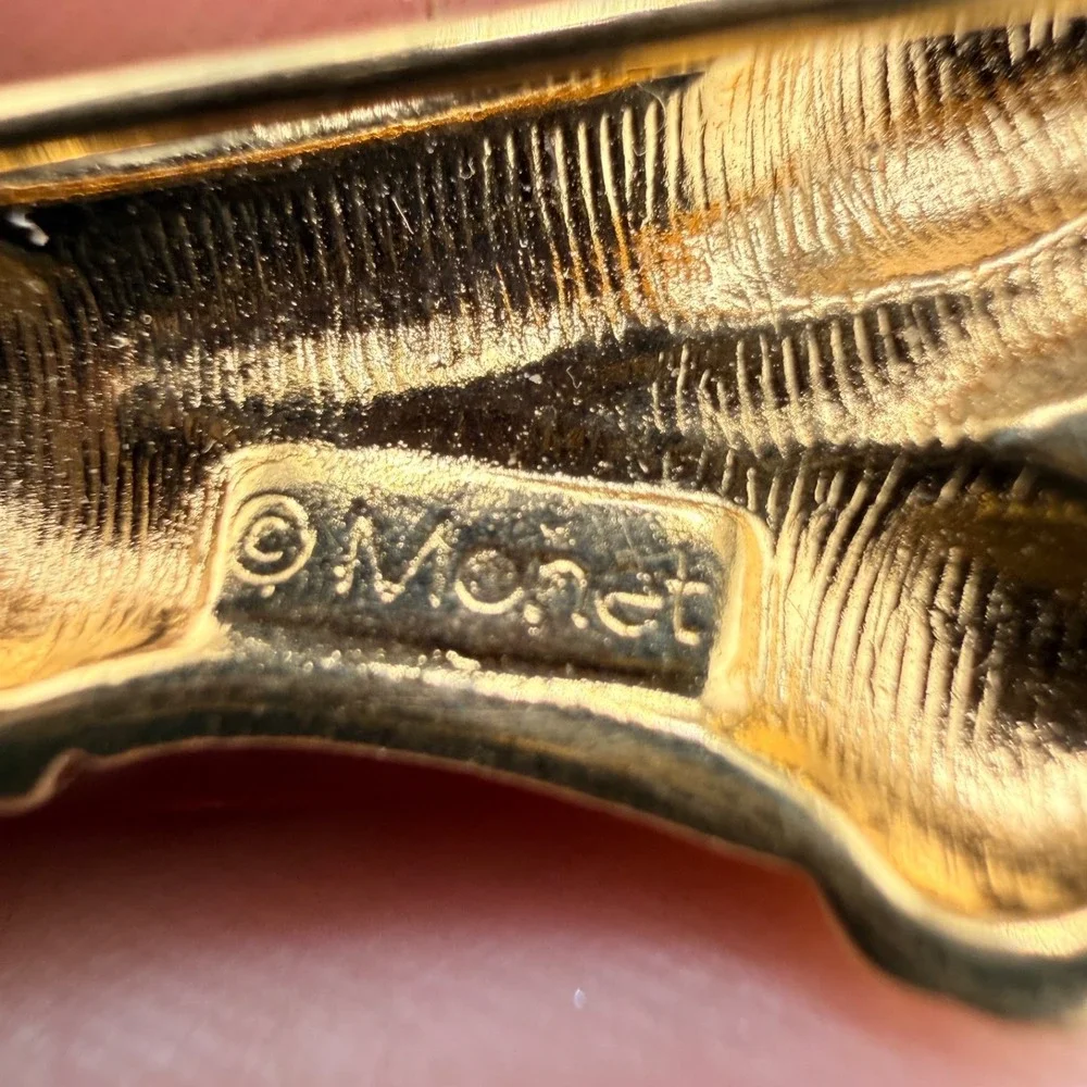 Vintage Monet Brooch Bamboo Gold Tone